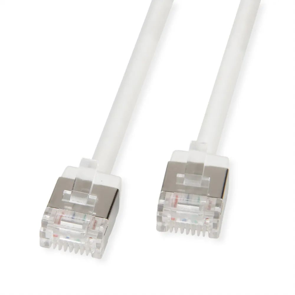 ROLINE U/FTP DataCenter Patchkabel Cat.6A (Class EA), LSOH, slim, extra kurzer Stecker, weiß, 1,5 m