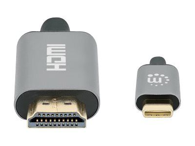 Manhattan USB-C to HDMI Cable, 4K@30Hz, 2m, Black, Male to Male, Three Year Warranty, Polybag - Adapterkabel - 24 pin USB-C männlich zu HDMI männlich - 2 m - Doppelisolierung - Schwarz - unterstützt 4K 60 Hz (3840 x 2160)