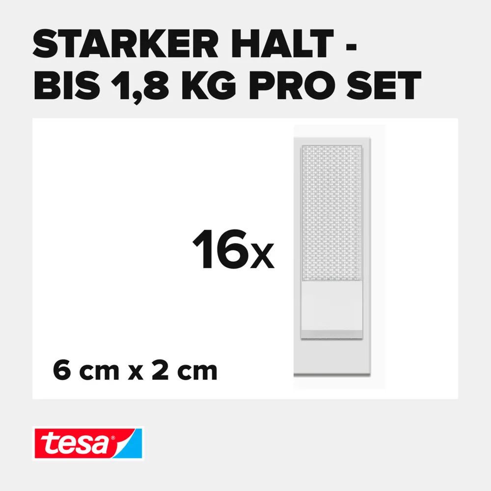 tesa® Powerstrips CLICK Klett-Klebepads, Small 1,8 kg (16 x 2 Stück)