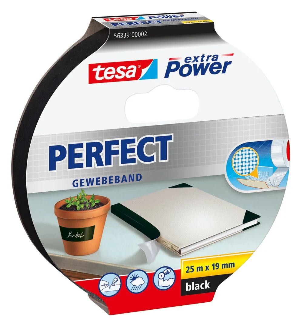 Tesa 56339-02 - 25 m - Schwarz - Stoff - Karton - Papier - Stark - 1,9 cm