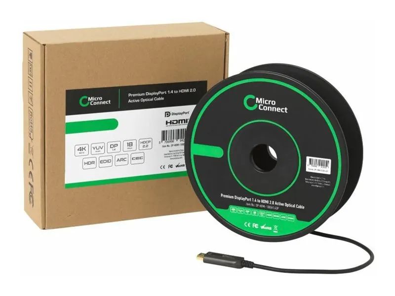 MicroConnect Premium - Adapterkabel - DisplayPort männlich zu HDMI männlich - 30 m - Hybrid Kupfer/Kohlefaser - Schwarz - unterstützt 4K 60 Hz (4096 x 2160)