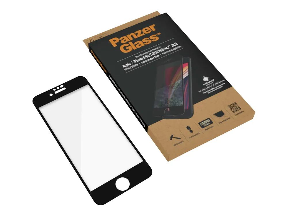 PanzerGlass Case Friendly - Bildschirmschutz für Handy - Glas - Rahmenfarbe schwarz - für Apple iPhone 6, 6s, 7, 8, SE (2. Generation)