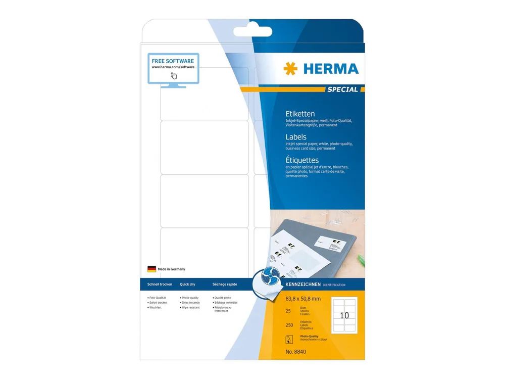 HERMA Special - Papier - matt - permanent selbstklebend - beschichtet - weiß - 83.8 x 50.8 mm - 90 g/m² - 250 Etikett(en) (25 Bogen x 10)
