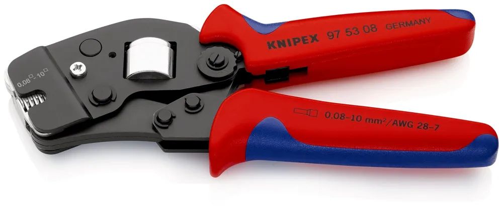 KNIPEX Selbsteinstellende Crimpzange für Aderendhülsen mit Fronteinführung mit Mehrkomponenten-Hüllen brüniert 190 mm
