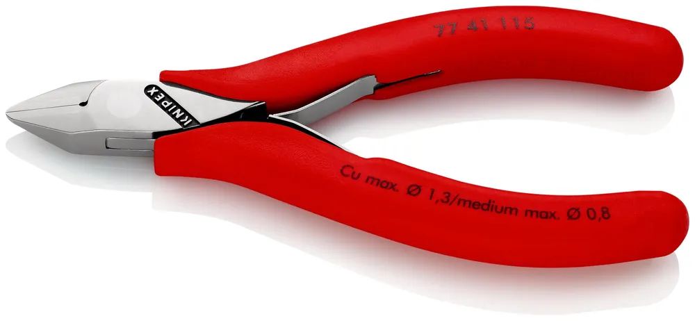KNIPEX 77 41 115 Elektronik-Seitenschneider mit durchgestecktem Gelenk mit rutschhemmenden Kunststoff-Hüllen 115 mm