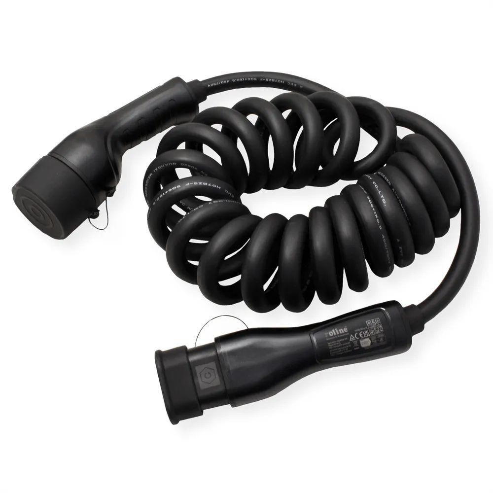 ROLINE E-Auto Spiral-Ladekabel Typ2, 3-phasig, 480VAC (3P+N+E), 32 A, 22 kW, max. 3m