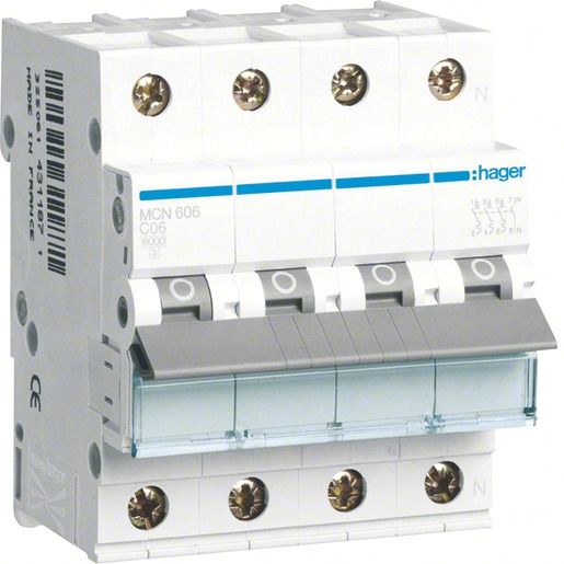 Hager LS-SCHALTER 3P+N 6A-C 6KA 4PLE / HAGER MCN606