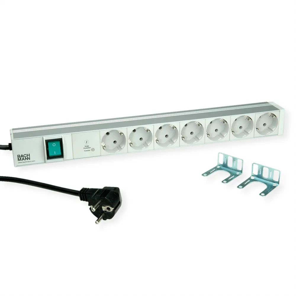 BACHMANN 19" 1HE 7xCEE7/3 1xSPD-Plus 1xSchalter 2,0m CEE7/7