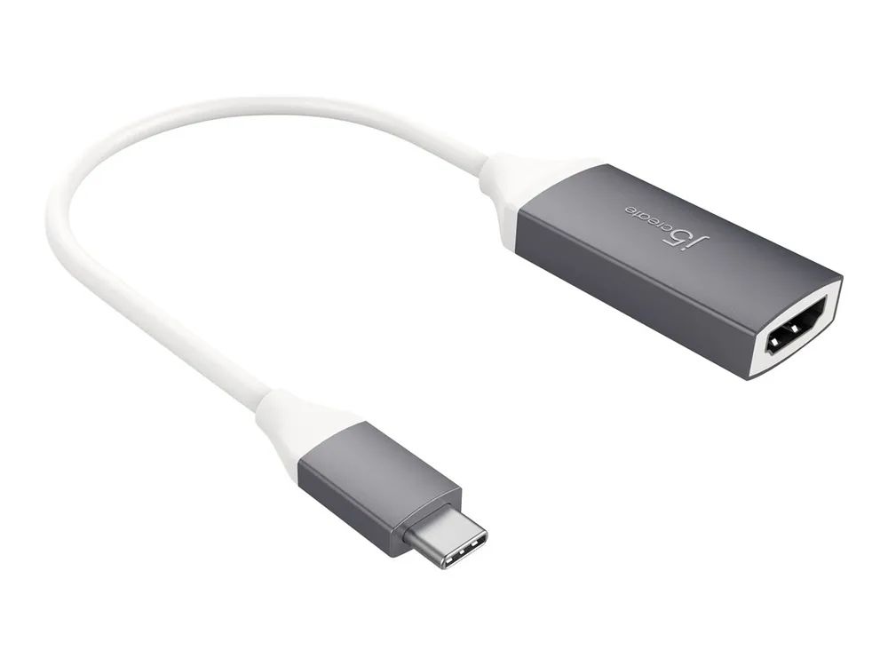 j5create JCA153G - Videoadapter - 24 pin USB-C männlich zu HDMI weiblich - 10 cm - abgeschirmt - weiß, Space-grau - unterstützt 4K 60 Hz (3840 x 2160)