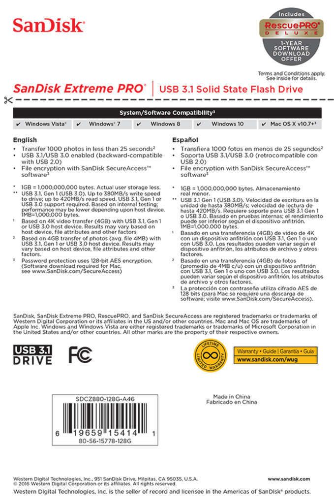 SanDisk Extreme PRO 128GB, USB 3.1, B-Ware