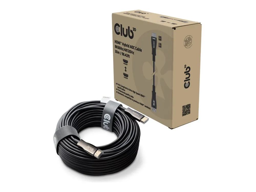 Club 3D Ultra High Speed - HDMI-Kabel - HDMI männlich zu HDMI männlich - 30 m - Geschützter Hybridkupfer/Faseroptik - Schwarz - Active Optical Cable (AOC)