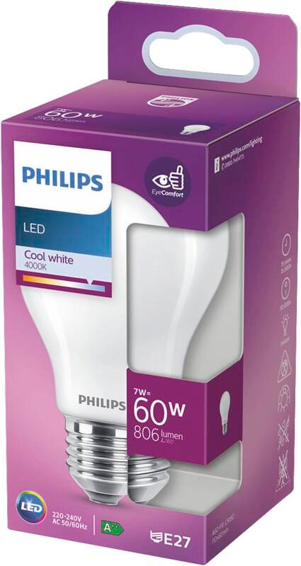 Philips LED classic 60W A60 E27 CW FR ND 1SRT4