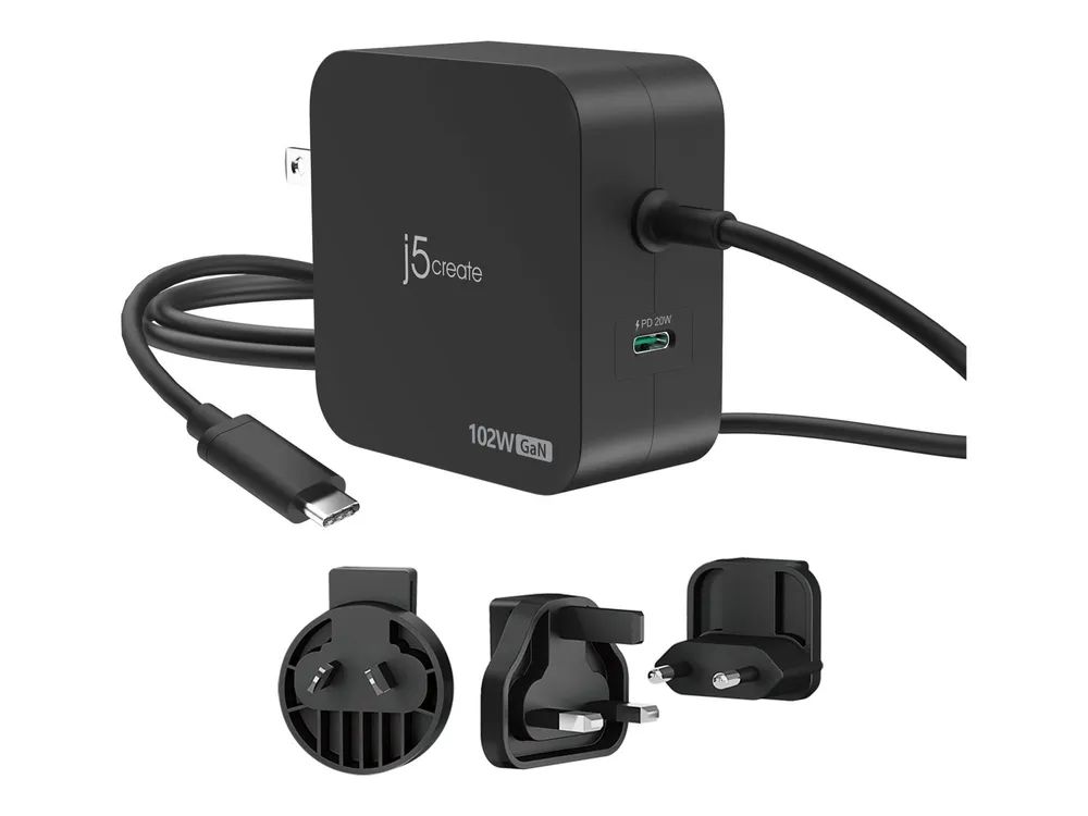 j5create JUP25102V - Netzteil - GaN - 102 Watt - PD 3.0, Smart IC - 2 Ausgabeanschlussstellen (24 pin USB-C)