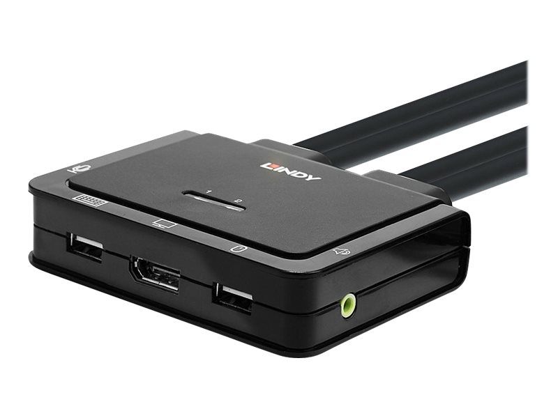 Lindy 2 Port DisplayPort 1.2, USB 2.0 & Audio Cable KVM Switch