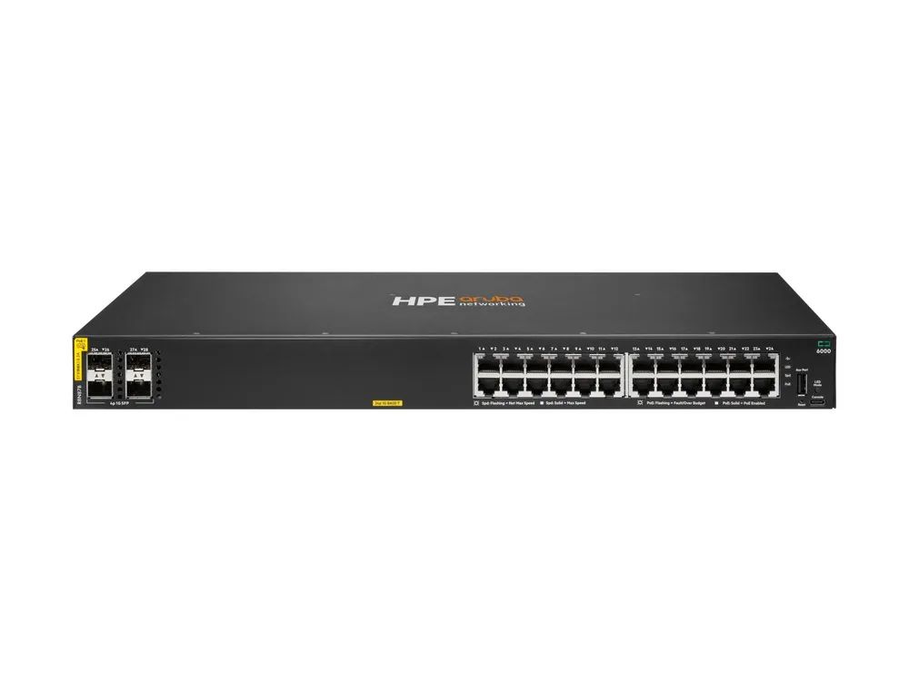 HPE Networking CX 6000 24p 10M/100M/1G Class4 PoE 4p SFP 1G 370W Switch EU - Switch - 1 Gbps