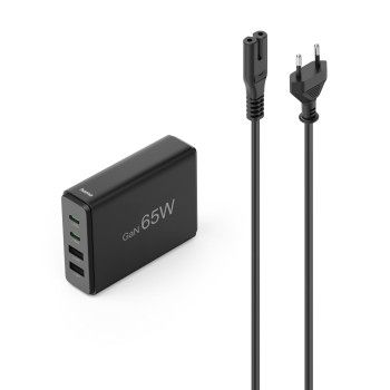 Hama USB-Ladestation 4 Ports, GaN, Schnellladegerät, 2xUSB-C, 2xUSB-A, PD, 65 W