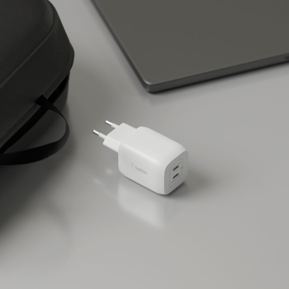 Belkin BoostCharge Pro GaN - Netzteil - PPS- und GaN-Technologie - 65 Watt - Fast Charge, PD 3.0 - 2 Ausgabeanschlussstellen (2 x USB-C)
