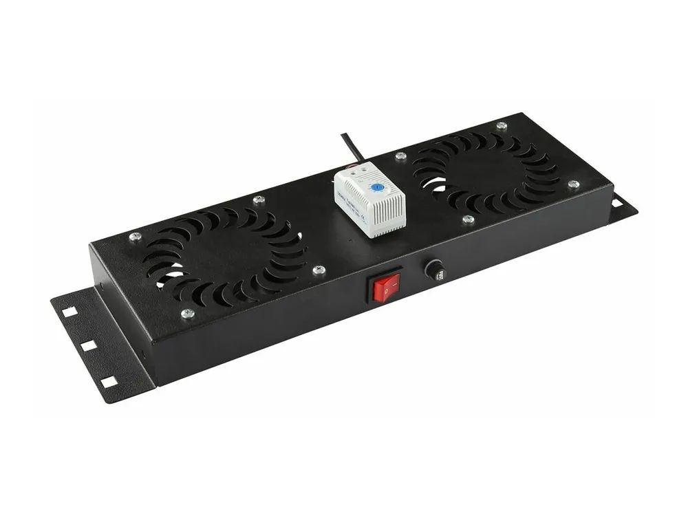 Lanview by Logon - Lüftervorrichtung für Rackdach - analog controlled, built-in EU plug - mit 2 Ventilatoren, Thermostat - Schwarz, RAL 9005 - 1U - 48.3 cm (19")