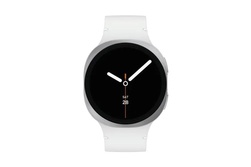 Samsung Galaxy Watch8 - 44 mm - silber - intelligente Uhr mit Sportband - Gummi - weiß - Bandgröße: M/L - Anzeige 3.7 cm (1.47")