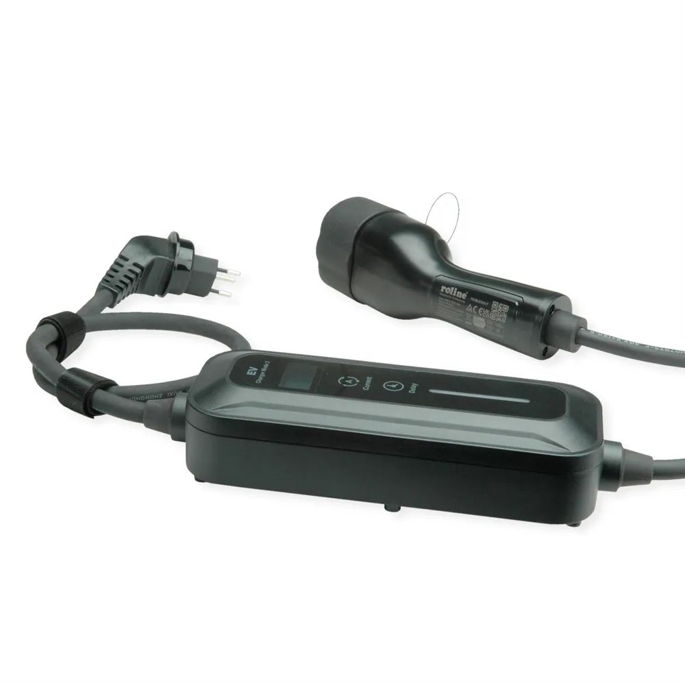 ROLINE Tragbares E-Auto Ladegerät, T12 (CH, Typ J) & Typ2 Stecker, 1-phasig, Mode 2, 10 A, 2,3 kW, 5 m