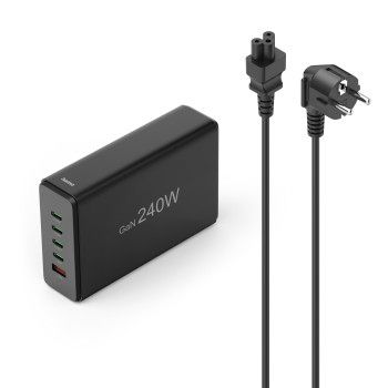 Hama USB-Ladestation 5 Ports, GaN, Schnellladegerät, 4xUSB-C, 1xUSB-A, PD, 240 W