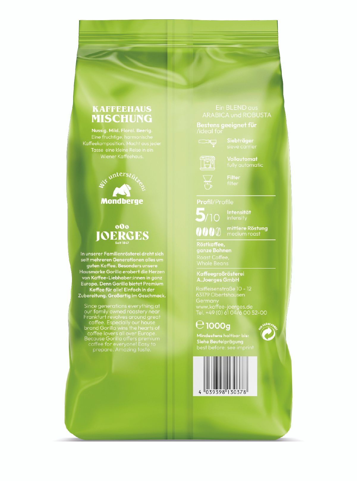 Joerges Kaffee Gorilla Kaffeehaus, 1kg 