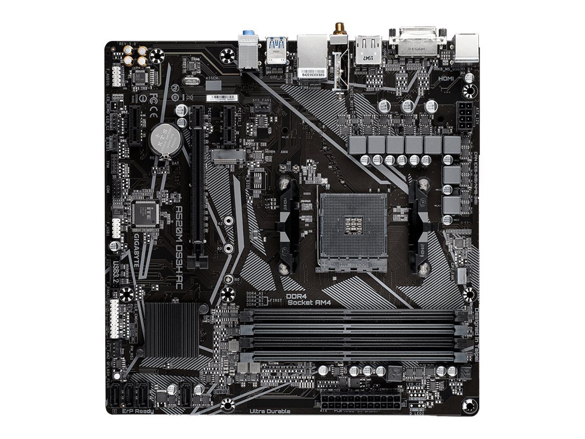 Gigabyte A520M DS3H AC - 1.X - Motherboard - micro ATX - Socket AM4 - AMD A520 Chipsatz - USB 3.2 Gen 1 - Gigabit LAN, Wi-Fi, Bluetooth - Onboard-Grafik (CPU erforderlich)