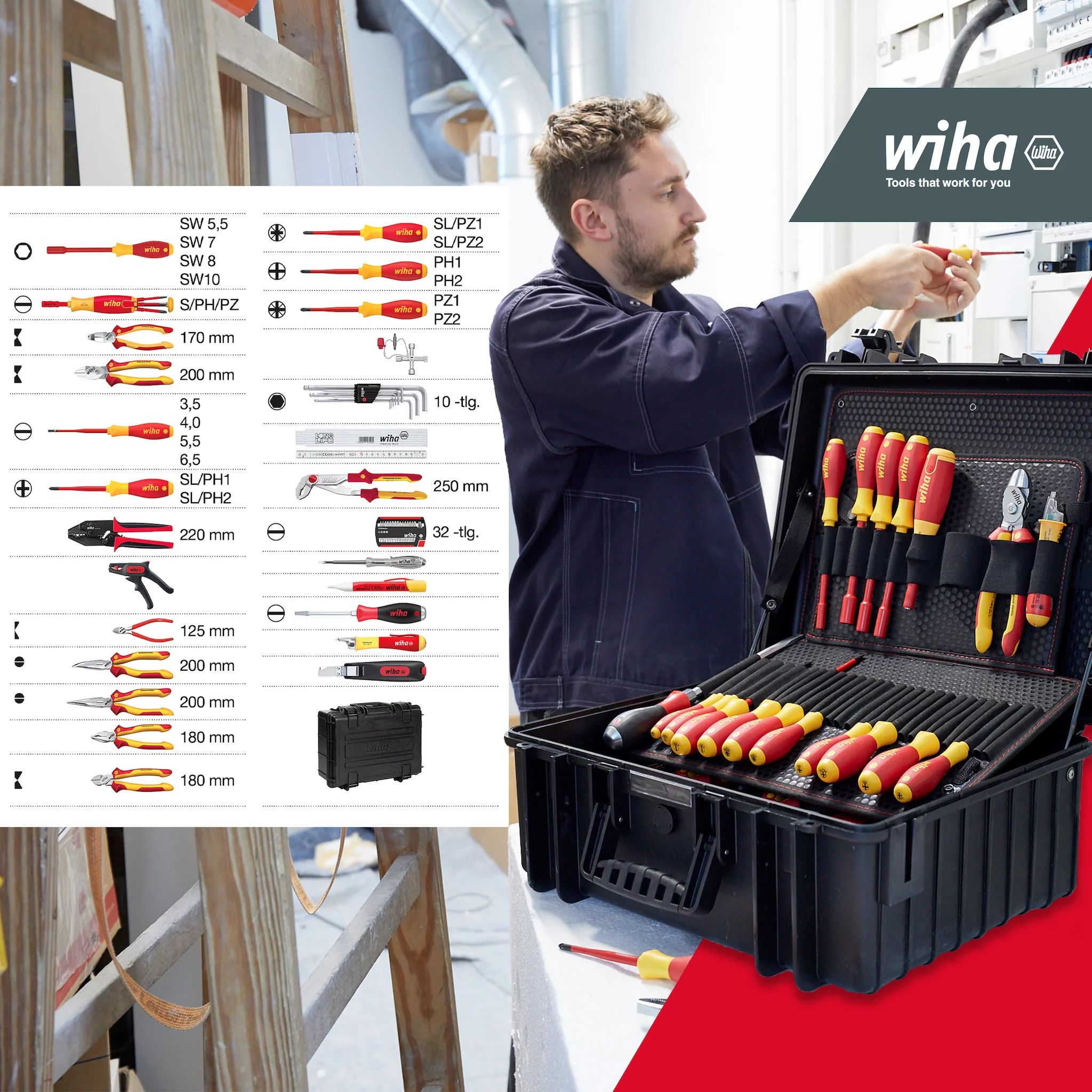 Wiha Werkzeug Set Elektriker Competence XL gemischt 81-tlg. inkl. Koffer