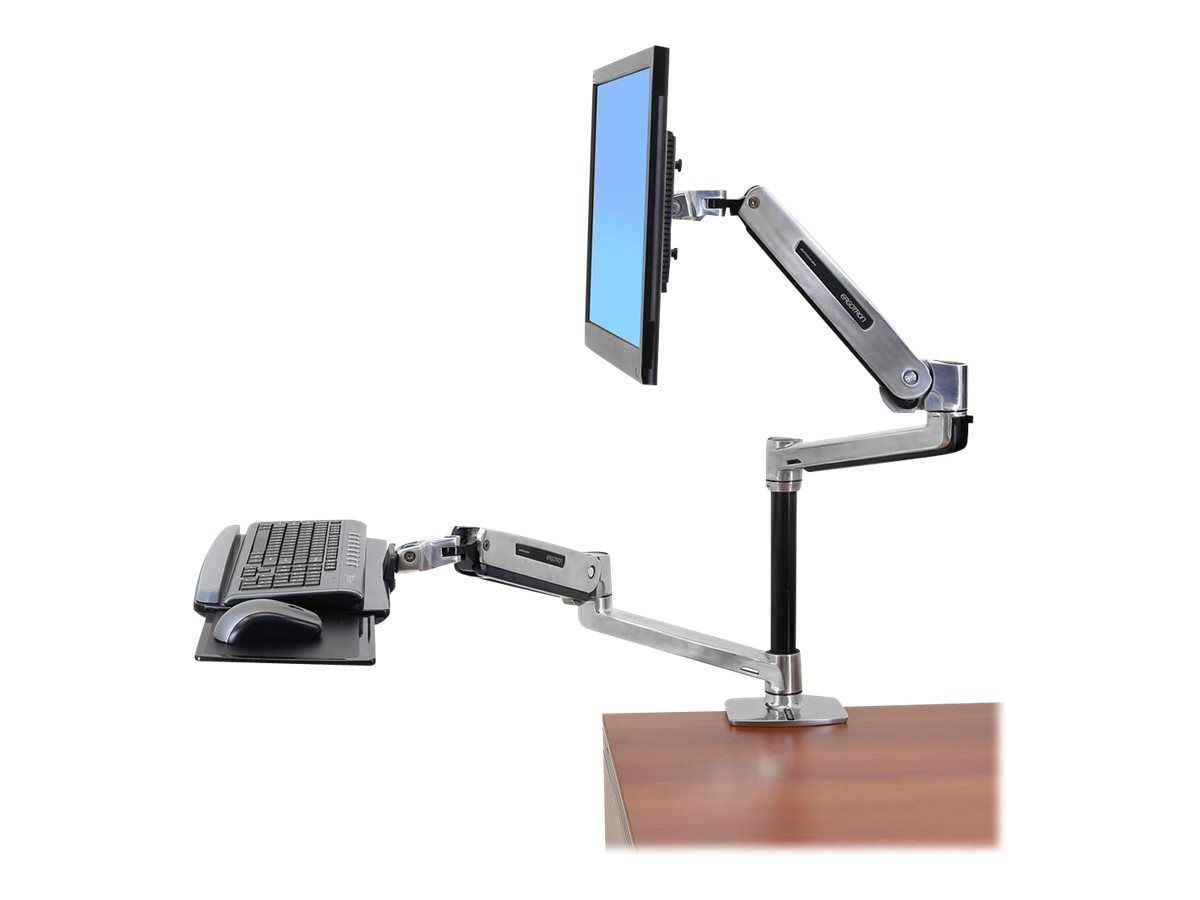 Ergotron LX - Befestigungskit (Verlängerungsarm, Stange, VESA-Adapter, Steh-Sitz-Arm, Tisch-Klemme, Befestigung für Kabeldurchgang) - für LCD-Display - Aluminium - Polished Aluminum - Bildschirmgröße: bis zu 106,7 cm (bis zu 42 Zoll)