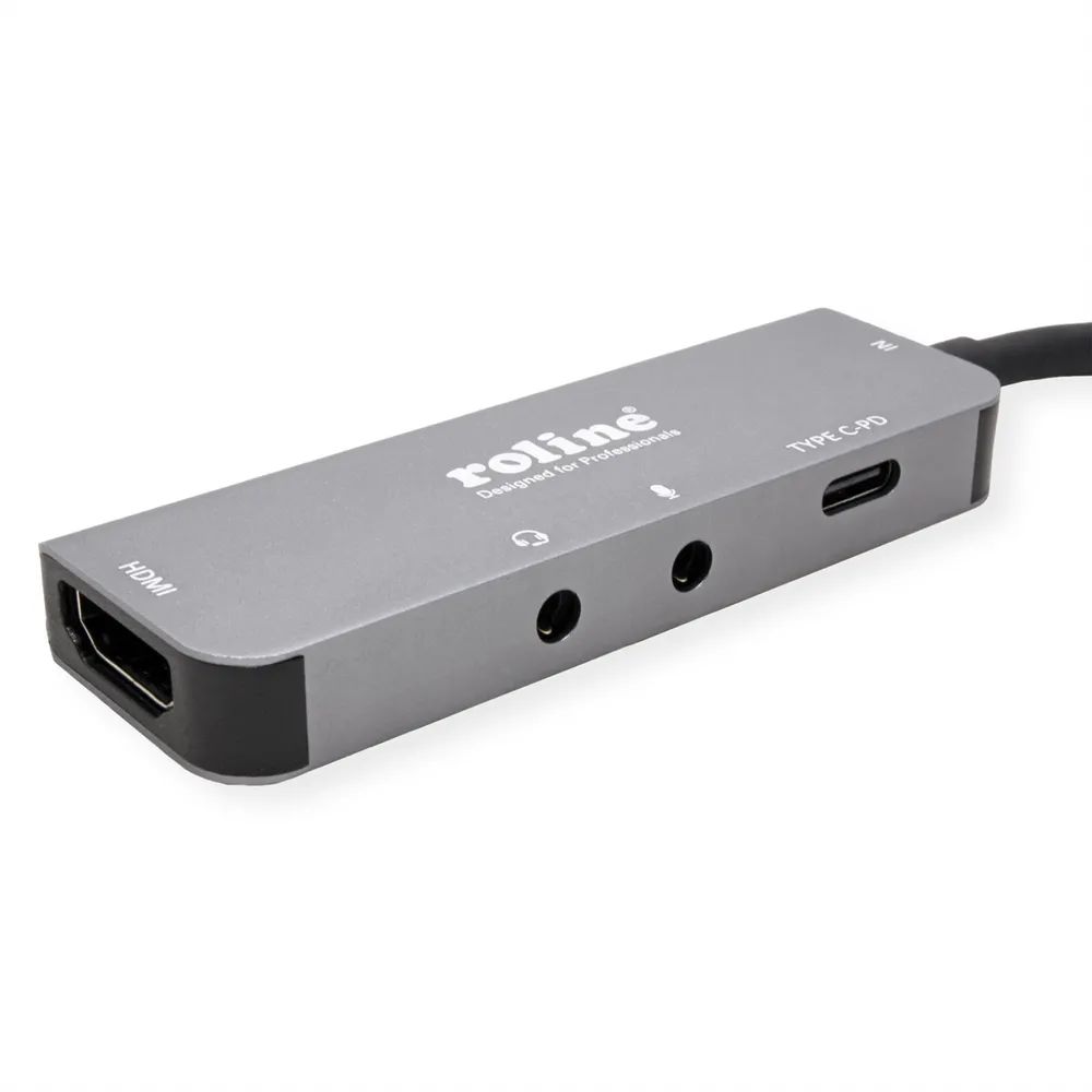 ROLINE Dockingstation Typ C, 4K HDMI, 2x 3,5mm Audio (TRRS + TRS)