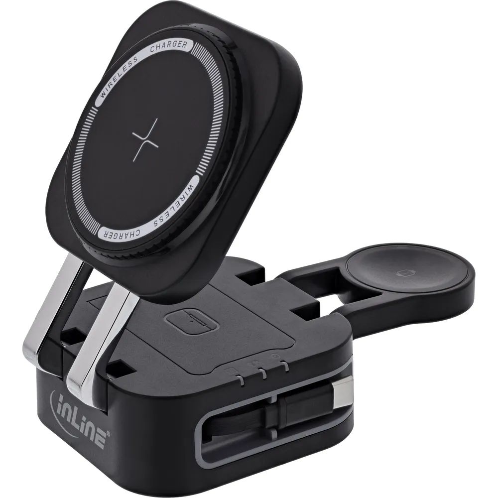 InLine 3in1 Wireless Charger - 15W Qi MagSafe kompatibel - 0,8m Kabel