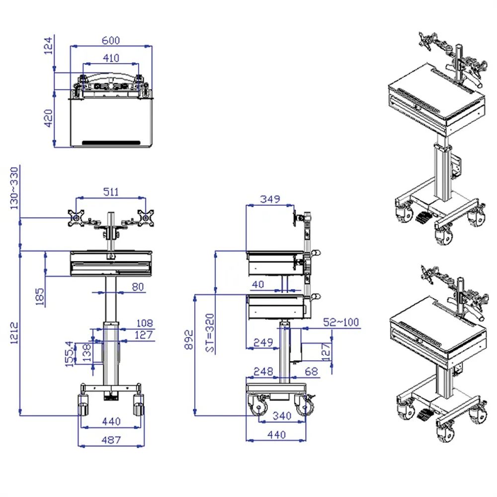 ROLINE Mobile PC-/LCD-Arbeitsstation, höhenverstellbar, bis 26 kg