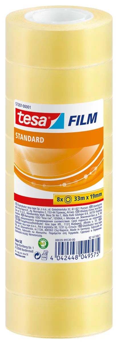 tesafilm® Standard 33 m x 19 mm – 8er Shrink Tower – transparenter Klebefilm
