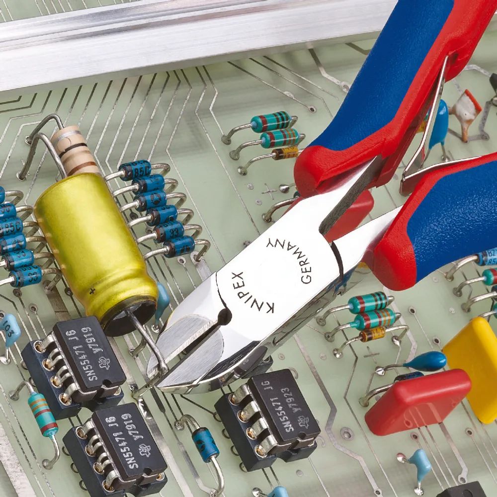KNIPEX Elektronik-Seitenschneider mit eingesetzter Hartmetallschneide mit Mehrkomponenten-Hüllen 120 mm