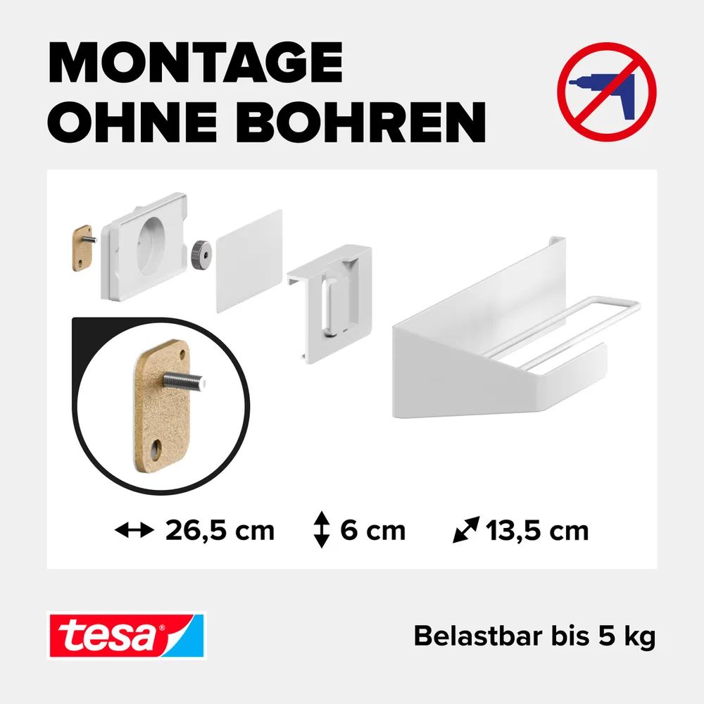 tesa® Küchenrollenhalter,  Edelstahl, Rollenhalter mit Adapter