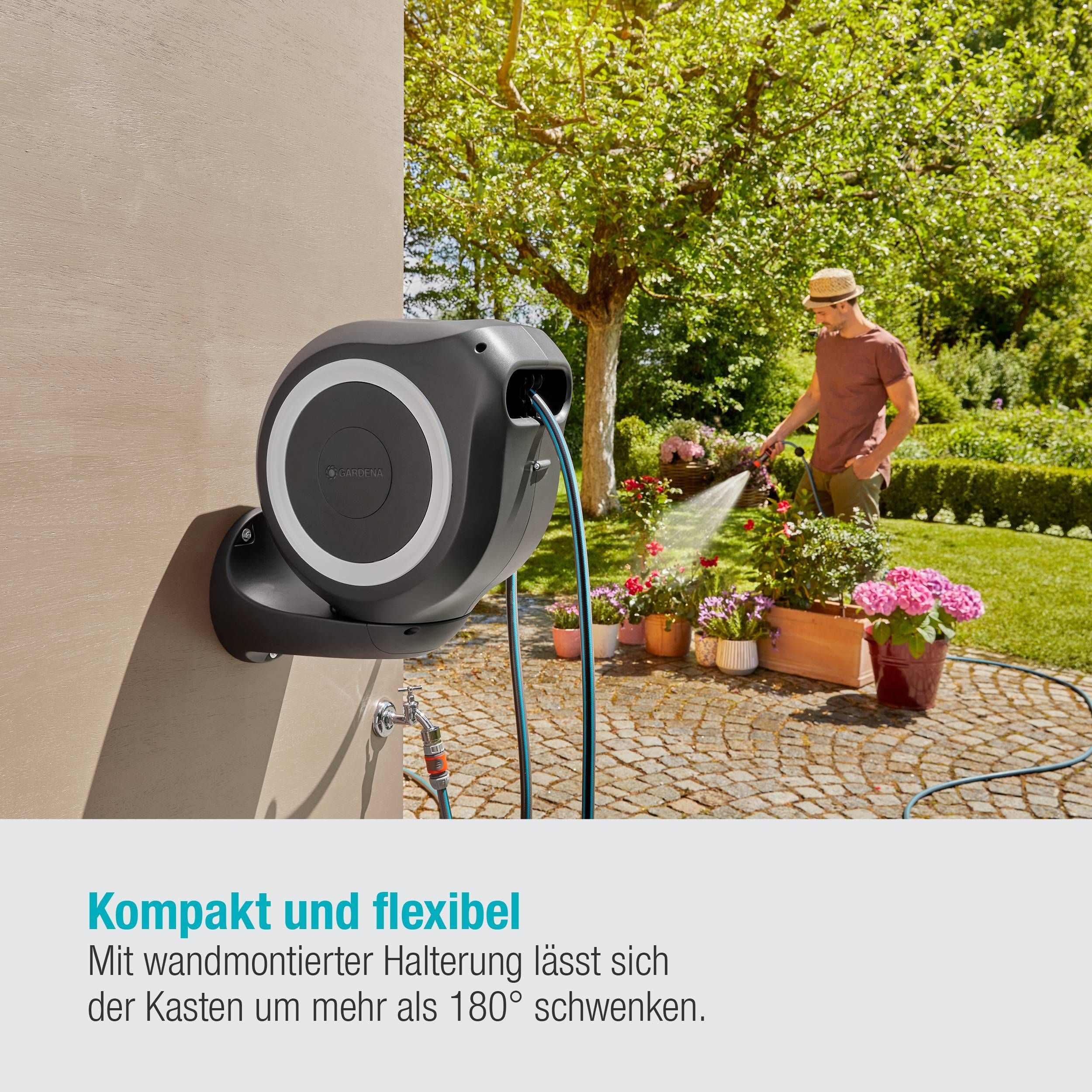 Gardena Wand-Schlauchbox RollUp M, 20 m, weiß Open-Box