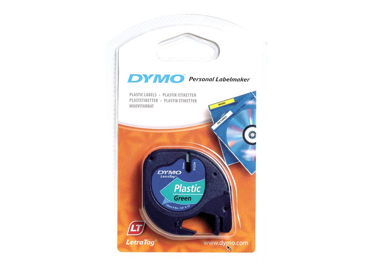 Dymo LetraTAG - Kunststoff - Schwarz auf Grün - Rolle (1,2 cm x 4 m)