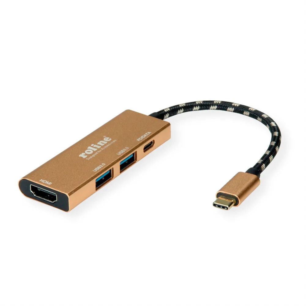 ROLINE GOLD USB Typ C Dockingstation, HDMI 4K, 2x USB 3.2 Gen 1, 1x PD