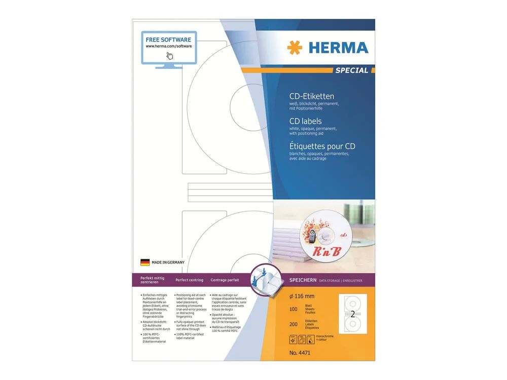 HERMA Special - Papier - matt - permanent selbstklebend - weiß - 116 mm rund 200 Etikett(en) (100 Bogen x 2)