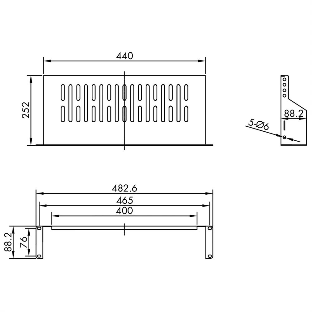 VALUE 19-Zoll-Geräteträger 2 HE, T: 250mm, max. 15 kg, U-Form, schwarz