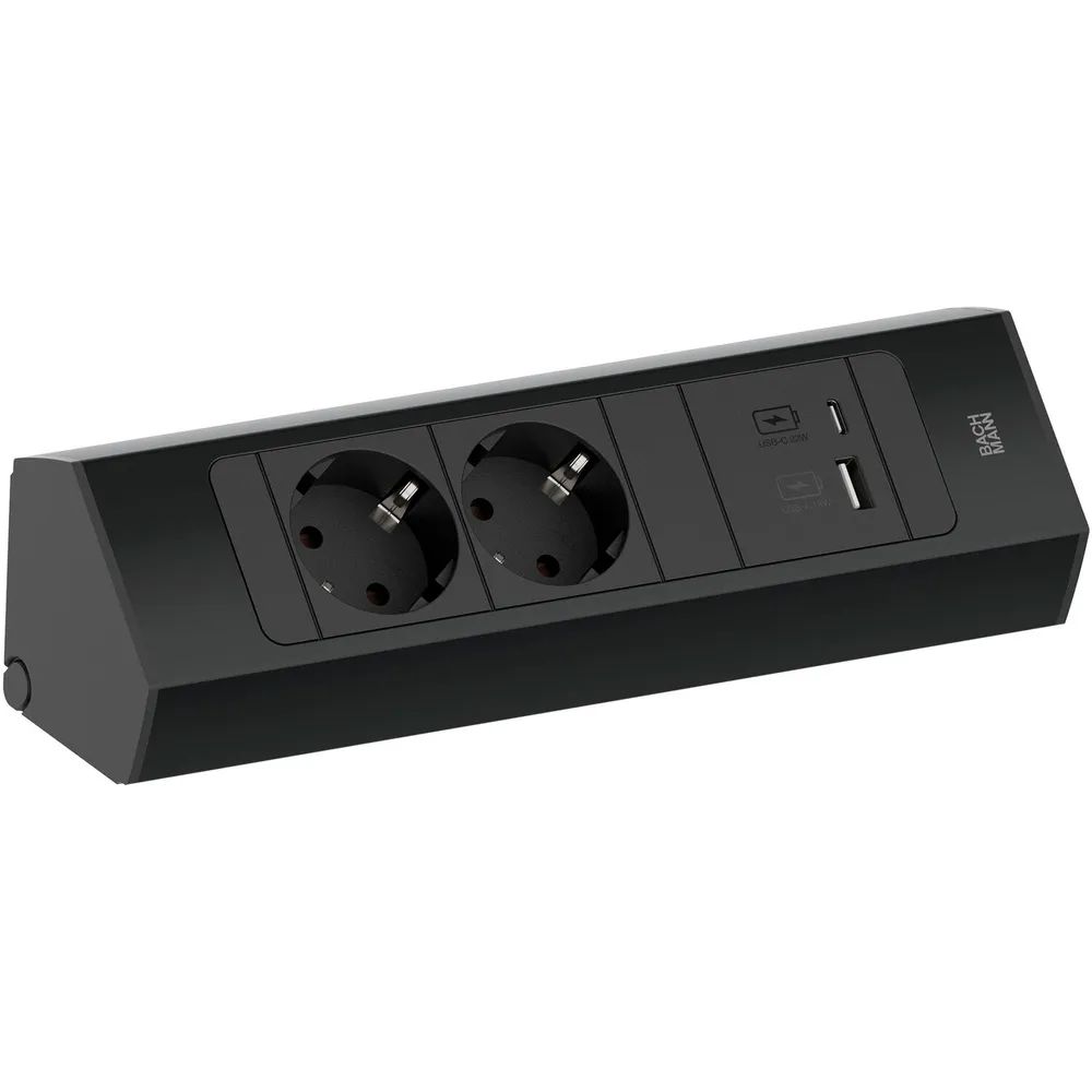BACHMANN Steckdosenleiste Casia2 K 2 Steckdosen + USB A+C Charger Schwarz