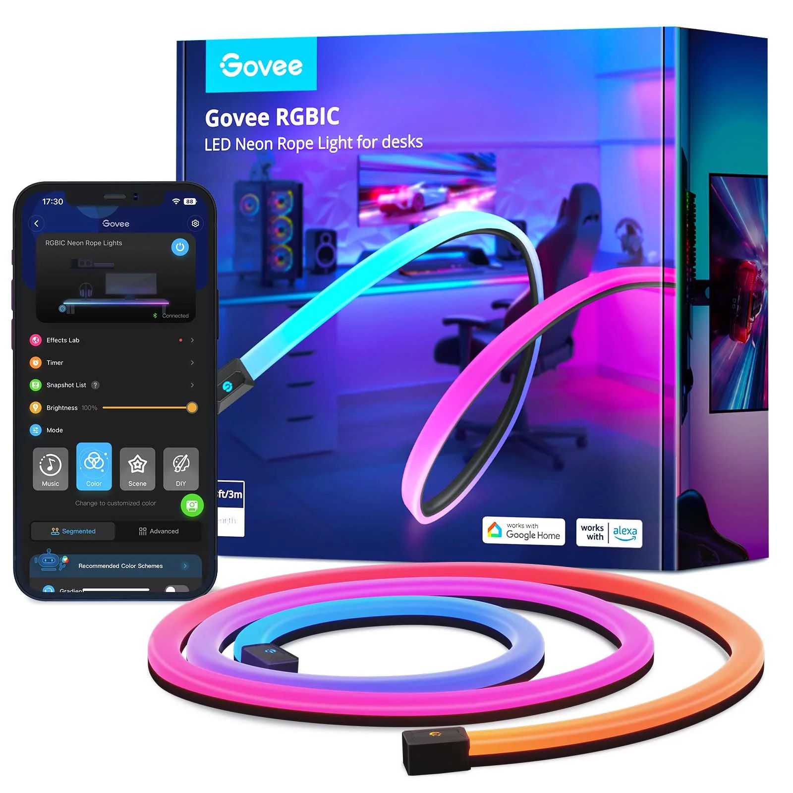 Govee H61C3 - Intelligenter Leuchtstreifen - Wi-Fi/Bluetooth - Schwarz - Weiß - LED - Silikon - Mult