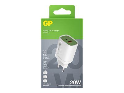 GP Battery GP WM2A - Netzteil - 20 Watt - 3.1 A - PD, QC - 2 Ausgabeanschlussstellen (USB, USB-C)