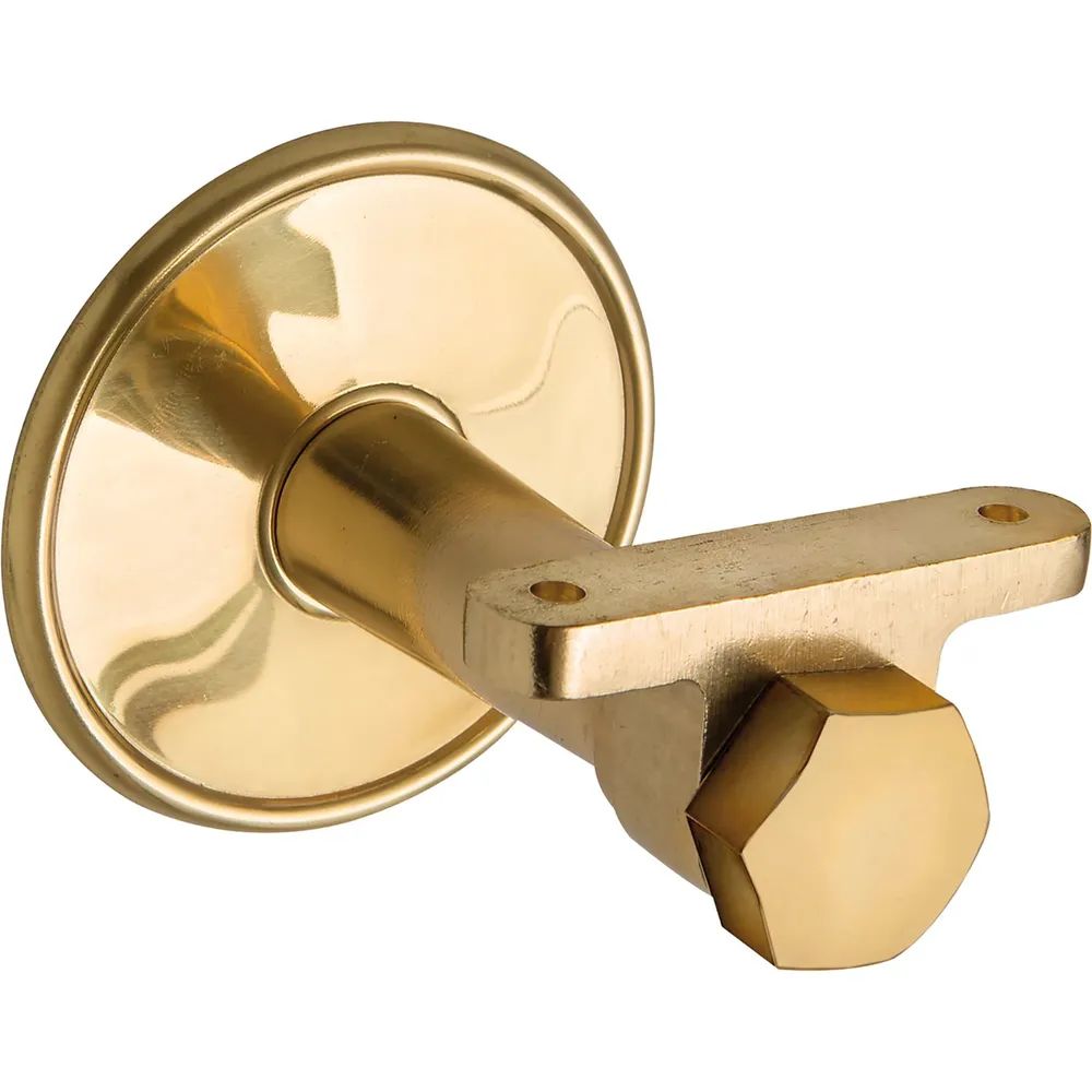 Schösswender Handlaufträger mit Winkel, Rosetten. ø 70 mm, Wandabstand 65 mm, Messing poliert