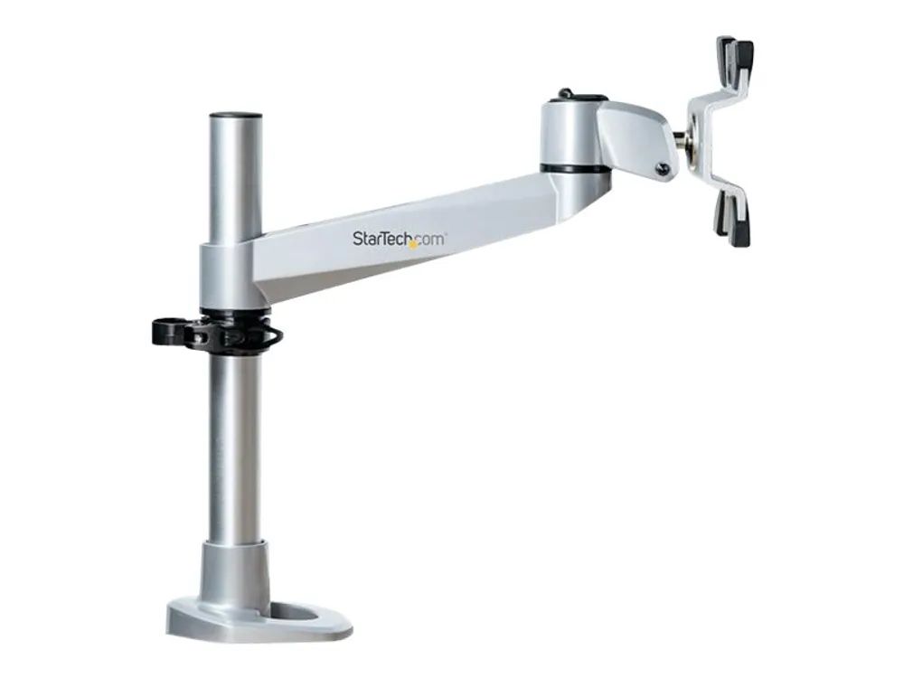 StarTech.com Desk Mount Monitor Arm, VESA or Apple iMac/Thunderbolt Display up to 14kg, Articulating Height Adjustable Single Desktop Monitor Pole Mount, Desk Clamp or Grommet, Silver - Small Footprint Design (ARMPIVOTB2)