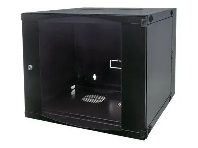 Intellinet Network Cabinet, Wall Mount (Double Section Hinged Swing Out), 9U, Usable Depth 385mm/Width 465mm, Black, Flatpack, Max 30kg, Swings out for access to back of cabinet when installed on wall, 19", Parts for wall install (eg screws/rawl plug