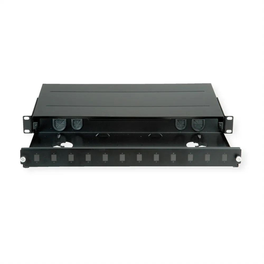 ROLINE 19''-LWL-Gehäuse leer, 1 HE, 12x SC-Simplex oder LC-Duplex, schwarz