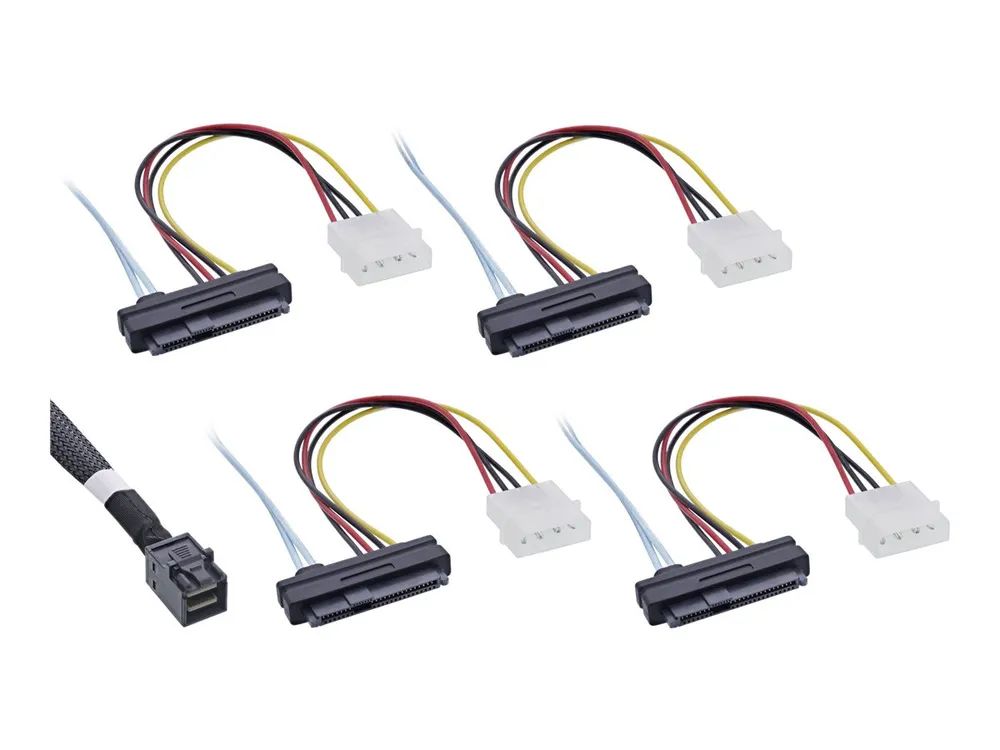 InLine Mini SAS HD Kabel - SFF-8643 zu 4x SFF-8482 (29-pol.) + Strom - 1m