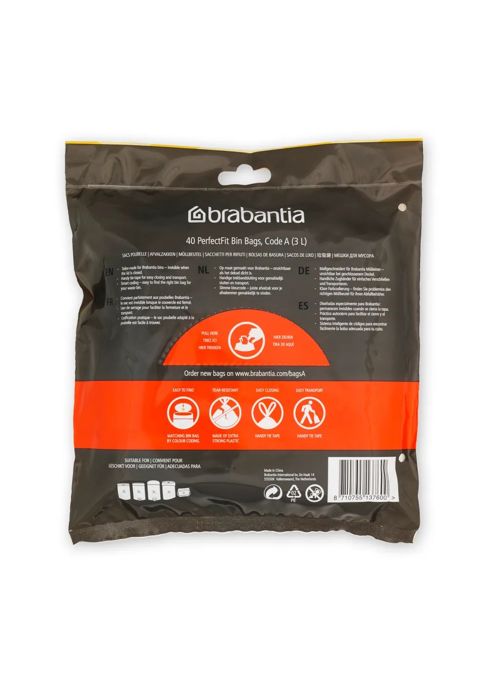 Brabantia Müllbeutel Spenderverpackung PerfectFit Beutel 3 L (A) 40Stk