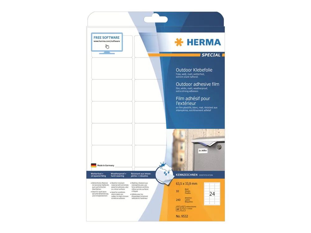 HERMA Special - Polyethylen (PE) - matt - selbstklebend - weiß - 63.5 x 33.9 mm 240 Etikett(en) (10 Bogen x 24)